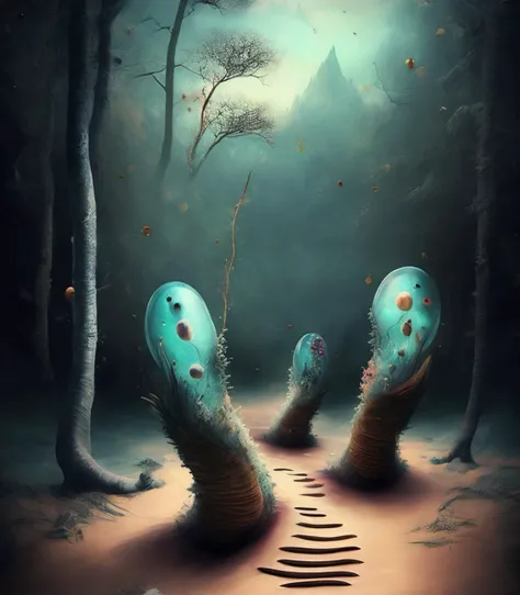 [art by studio ghibli: (art by Stefan Gesell:0.7) : (art by Mary Cassatt:0.8) :5], digital art, Ghastly Inspired "Footprints on uncharted paths, explorers of the unknown, venturing into the wilderness of possibility.", Joyful, F/2.8