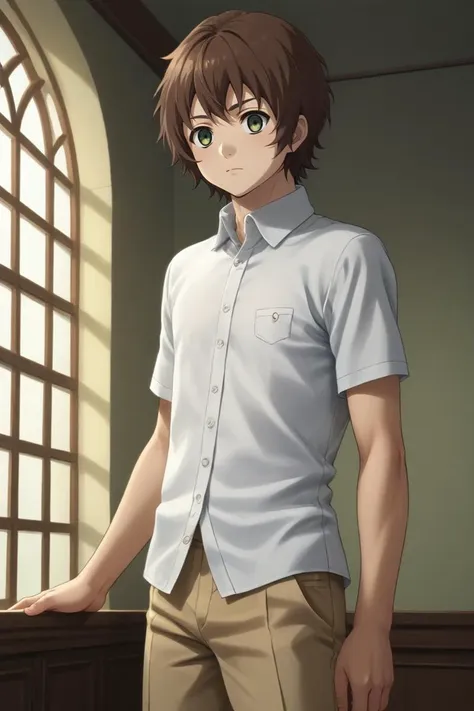 score_9, score_8_up, score_7_up, source_anime, rating_safe, intricate details, (photorealistic:0.6), , , 1boy, solo, male focus, <lora:yoichi_saotome_pony:0.94>, yoichi_saotome, brown hair, green eyes, short hair, , wide angle, wide shot, cowboy shot, dock, indoors, dark, villain pose, relaxed, , <lora:sdxl_lightning_8step_lora:1>