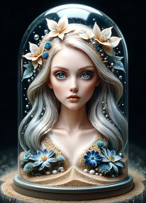 <lora:ral-ntrllscp:0.8> ral-ntrllscp botanic art, surrealism, miniature sand fairy girl sitting in a huge hourglass, patterns on the face and body, huge eyes, unrealistically long eyelashes, white complex very long hairstyle, professional makeup, abstraction, surrealism, triple exposure, aesthetic, beautiful , hyper realistic, ultra graphics, high resolution, hyper detail, dim lighting <lora:ral-clrflspr:0.5> ral-clrflspr <lora:ral-prtclwvz:0.45> ral-prtclwvz, subsurface scattering, Photorealistic, Hyperrealistic, analog style, realistic, film photography, soft lighting, heavy shadow