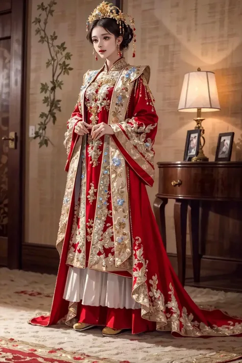 best quality,masterpiece,highres,original,extremely detailed wallpaper,perfect lighting,extremely detailed CG,standing,
<lora:å¤å éå¸2.0:0.6>,Red and gold dress,tiara,