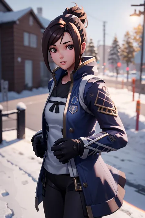 <lora:VRAMsHimeX08:0.55>, xyzhime, 1girl, beautiful, closeup, brown hair, 3d render, blue, masterpiece, cycles render style, ambient occlusion, volumetric lighting, absurdres, arctic, puffy jacket, snow, night