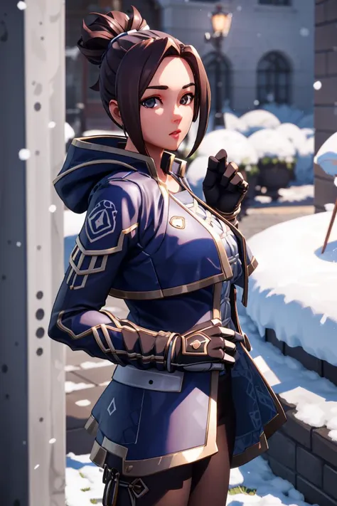 <lora:VRAMsHimeX08:0.55>, xyzhime, 1girl, beautiful, closeup, brown hair, 3d render, blue, masterpiece, cycles render style, ambient occlusion, volumetric lighting, absurdres, arctic, puffy jacket, snow