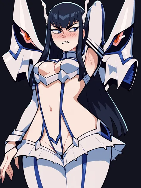 Cure happiness,  skirt,  Wrist cuff, shorts under skirt, boots, corruption, Hollow Eyes, Half closed eyes, Wicked Smile, There are no students, Crazy Smile, Open your mouth, girl２people,Blue and red accents， Dark Magical Girl,Black costume,Large Breasts（Huge breasts:1.8)