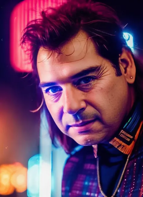 portrait photo of sks man, high detailed face, neon lights in the background, high quality, colorful hair, 8k <lyco:locon_perfecteyes_v1_from_v1_64_32:0.85> <lora:fab14n:1>