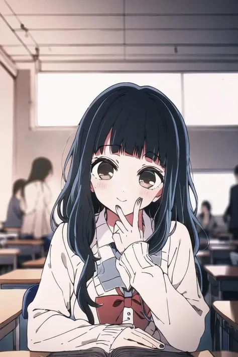 sumiyuki, in the classroom, nsfw,
1girl, solo, long hair, blush, black hair, bangs, brown eyes, blue hair, blunt bangs, schoolgirl uniform,
<lora:sumiyuki_100_512:1.0>
