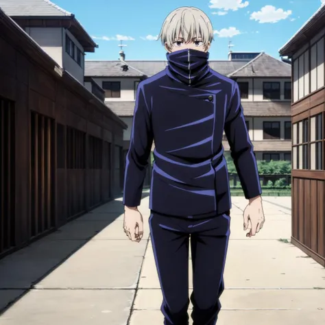 masterpiece,highres,high quality,extremely detailed,solo,outdoors,
<lora:TogeInumaki001:0.7>,
TogeInumaki,1boy,
covered mouth,
gakuran,jacket,hood,
pants,
socks,sneakers,
walking,