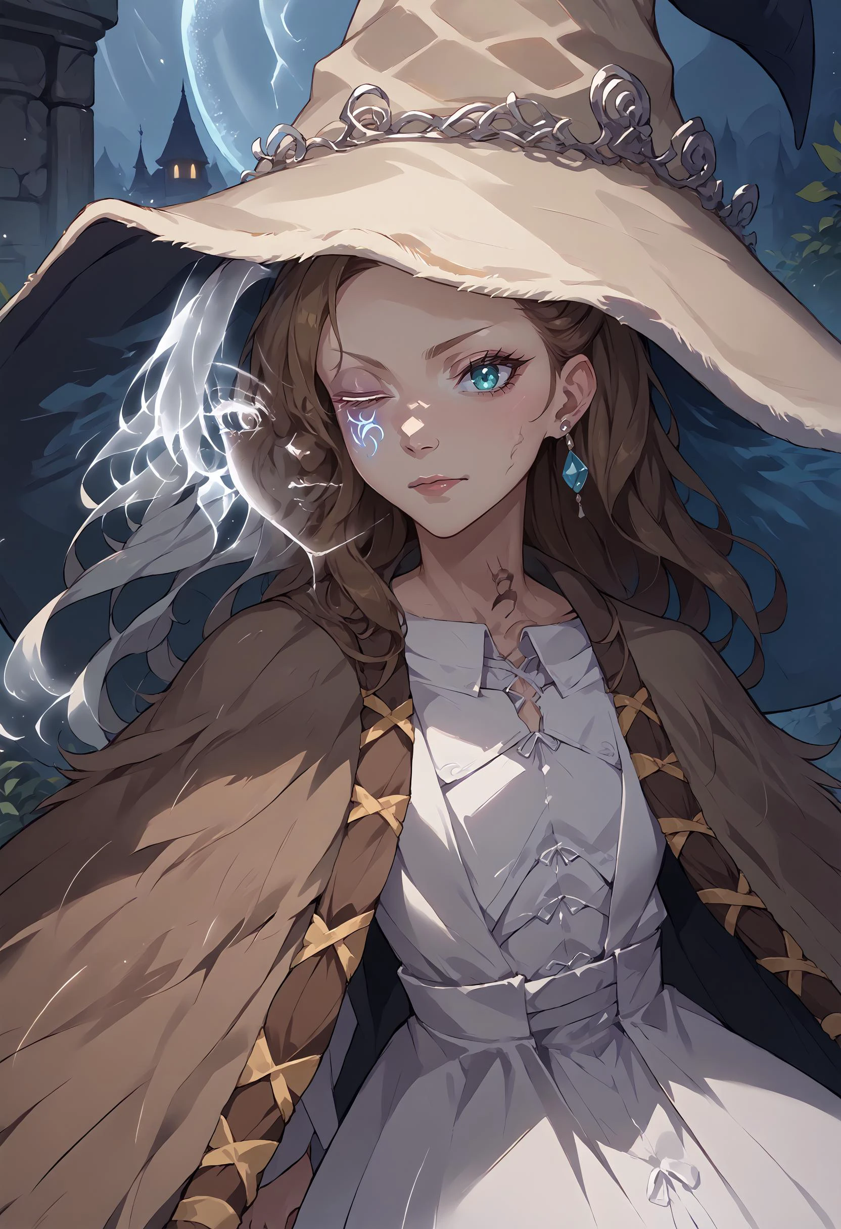 score_9, score_8_up, source_anime, 1girl, <lora:ChamKatarinaClaesPonyXL:1>, KatarinaClaes, long hair, asymmetrical bangs, hair bow, earrings, <lora:Ranni_XLPD_CAME:1>, extra faces, white dress, witch hat, brown cloak, one eye closed, <lora:ExtraFaces_XLPD_CAME:1>,