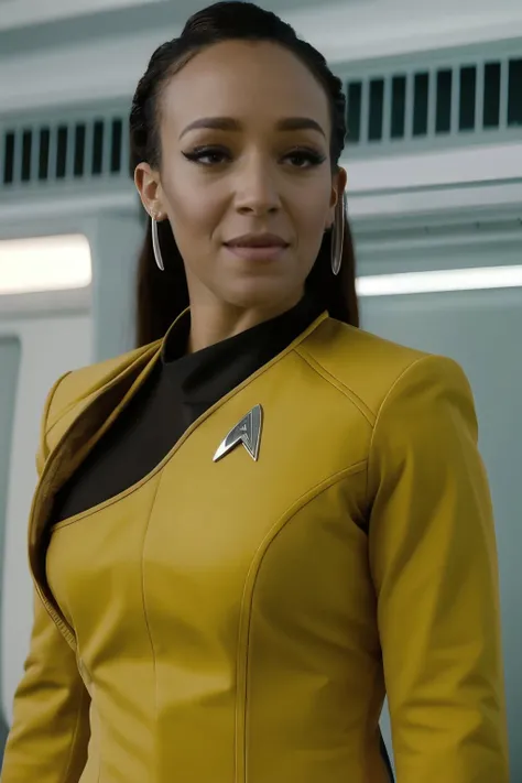 high resolution, hyper realistic, high quality, photo of <lora:tawny_newsome:1> tawny_newsome
big hair
wearing yellow star trek <lora:star_trek_offset:1> stsnwunf uniform
