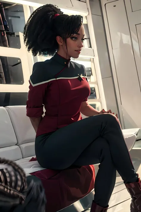 high resolution, high quality, image of <lora:tawny_newsome:1> tawny_newsome
big hair
wearing red <lora:STTLDV1:1> sttldunf crossed legs black pants