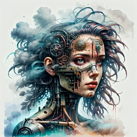 <lora:Retro_Illustration:1> 2d game scene, oil and watercolor painting, 1girl cyberpunk,fog, smoke <lora:Double_Exposure:1> double exposure, white background <lora:Da_Vinci:1> Biomech, ink drawing, anatomical, Da_Vinci, vitruvian, science fiction, machine, mechanical parts