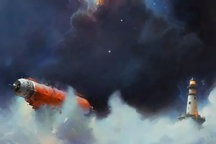 <lora:Retro_Illustration:1> 2d game scene, oil and watercolor painting, a space station that looks like a lighthouse sitting on an asteroid in a space nebula <lora:FusionDraw9257_Nebula_SDXL:1> nebula, stardust, (masterpiece:1.2), best quality