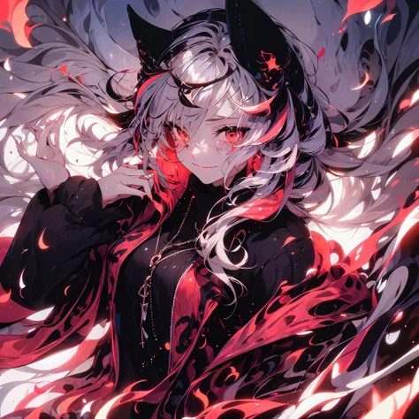 girl, <lora:Breakcore:0.8>, black, red, A lot of eyes