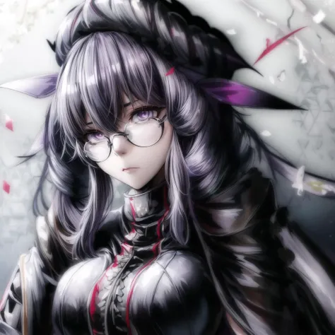 <lora:more_details:1>, <lora:Olminu:0.55>,(((black robe))),1girl,white hair, twintails, Oliminu,solo,long hair, glasses, purple eyes,ribbon, blue hair, beret, hair ribbon,full body,