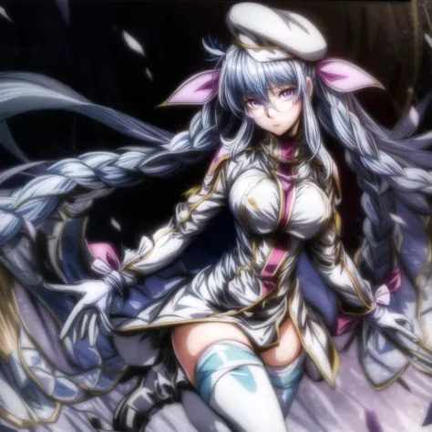 <lora:more_details:1>, <lora:Olminu:0.65>,1girl,white hair, twintails, Oliminu,solo,long hair, glasses, purple eyes,ribbon, blue hair, beret, hair ribbon,full body,