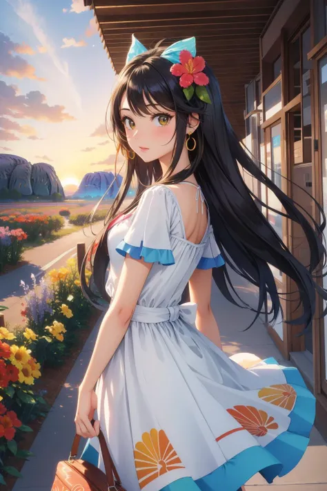 1girl, colorful Pencil painting, summer flowers with Azalea, fairy tale, landscape of a Resonant Authentic ([Earth:Uluru:5]:1.3) from inside of a Burundi, Rule of Thirds, at Sunset, Dynamic, Hopeless, Primitivism Art, Moonlit, F/1.8, Polychromatic, electric green outlines, hearthstone artwork, extremely detailed CG Unity 8k wallpaper, hyperdetailed, (stylized by Garry Winogrand:0.9) , vivid