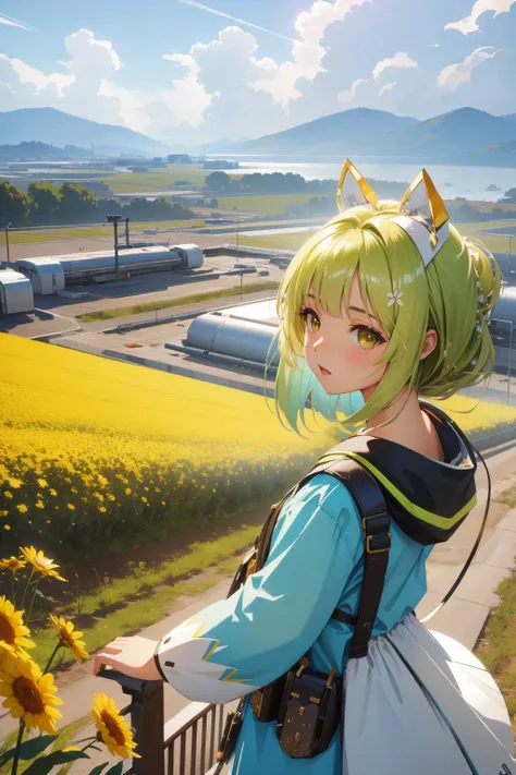 1girl, artistic Concept art, dense flower field with Willow, majestic, insane details, POV shot of an electric green ([Jack Russell Terrier|Stevie Wonder]:1.3) , it is very Playful and Distinctive, Biopunk Sewage treatment plant in background, Winter, tilt shift, Ultrarealistic, Satisfying, Sleepycore, Nostalgic lighting, pinhole lens, Lomography, rpg concept art, dripping with fluorescent yellow, absurdres, highly detailed