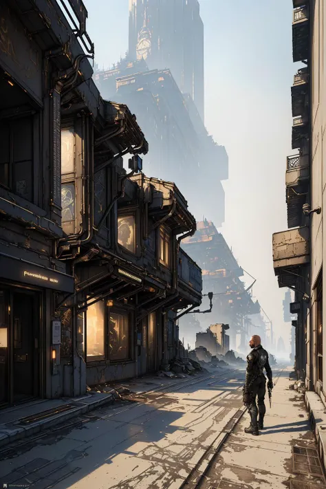 Highest quality、A ruined futuristic city、dim、Surrealism