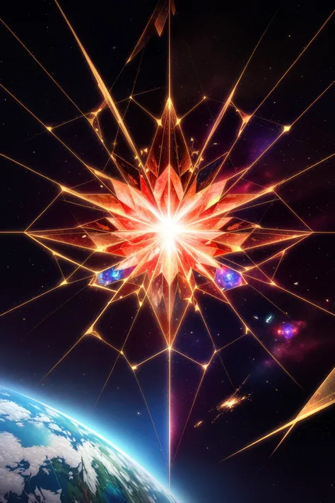 Fragmented Supernova, Fractured Shards of Crumbling Beauty, Voxel Fractals, Hyper Detailed, Fragments, Eldritch