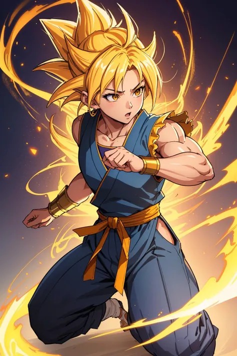 fcDetailPortrait, son_goku, super_saiyan, yellow_hair, yellow_eyes, aura, fighting stance, (masterpiece),shouting,high contrast, pastel colors, watercolor \(medium\), (illustration:1.2), 1 man,full body, (muscular:1.3),(Budo uniform:1.2), solo, (detailed background:1.4), hyper detailed, highly detailed, beautiful, small details, ultra detailed, best quality, intricate, sharp, digital illustration, detailed, intricate, 4k, 8k, good anatomy, beautiful lighting, award-winning, highres, (extremely detailed CG, unity, 8k wallpaper:1.1), highly detailed face, zoomout, colorful, vibrant colors