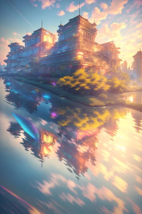 holographic, detailed, <lora:Holographic-V1-000020:1>, (8k, RAW photo, best quality, masterpiece:1.2), (realistic, photo-realistic:1.37), octane render, ultra high res, ultra-detailed , professional lighting, photon mapping, radiosity, physically-based rendering, ue5, ((island sanctuary)), ((ancient fallen kingdom)), ((reflections in water)), ((raytracing)), ((drowned city))
