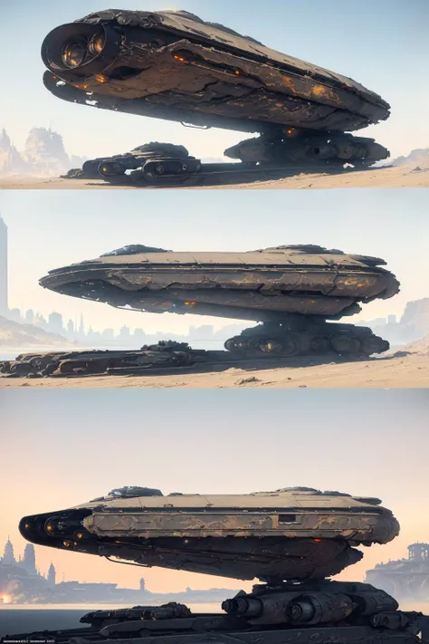 Vehicle, Landspeeder, <lora:Landspeeder-fc-v1:1>, (masterpiece), futuristic cityscape, street view, (decrepit scenery), megastructures, intricate detail, (art by [Bastien Lecouffe-Deharme|Caspar David Friedrich ]:1.2), (unreal engine render, photorealistic painting, photorealistic:1.2), (mysterious)