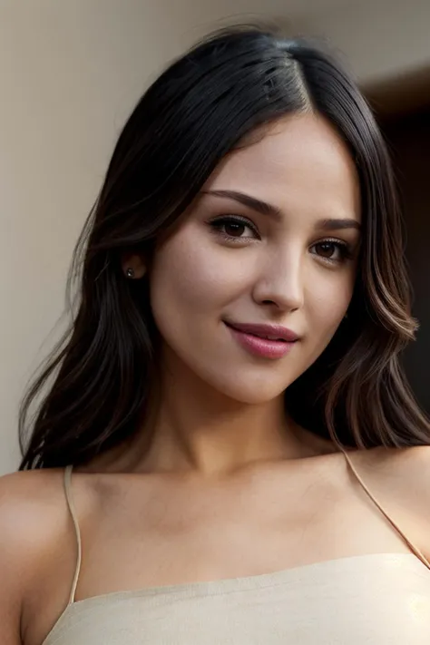 beautiful woman Little cleavage. Glossy lips, glossy skin. Soft light. Cute looking face. Ultra-realistic style. 8K. Raw. ((laid on a bed)))