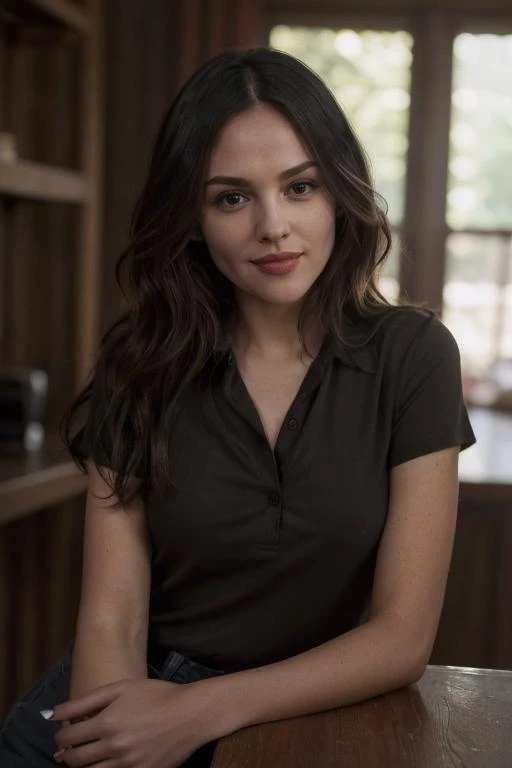 Uma mulher extremamente realista, muito linda, usando vestido preto e jaqueta jeans, sexy, sensual