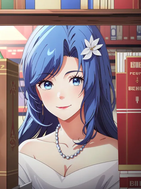 (masterpiece:1.2, best quality:1.1, highres,absurdres, high quality),(photorealistic:1.1),reflected light, colorful,ultra-detailed, ultra hd, super detailed,
blue eyes, blue hair,hair flower, bp1,(bookshelf pov), ((bookshelf)), books, library, ,pink dress,(bare shoulders), collarbone, cleavage, jewelry, necklace,light smile, book
<lora:Excel_Walter_Realist-KK77-V1:0.5> <lora:bookshelfpov:0.85>