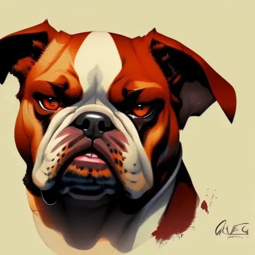 Evang, a cute bulldog, digital painting, concept art, sharp focus, illustration, and Greg Rutkowski