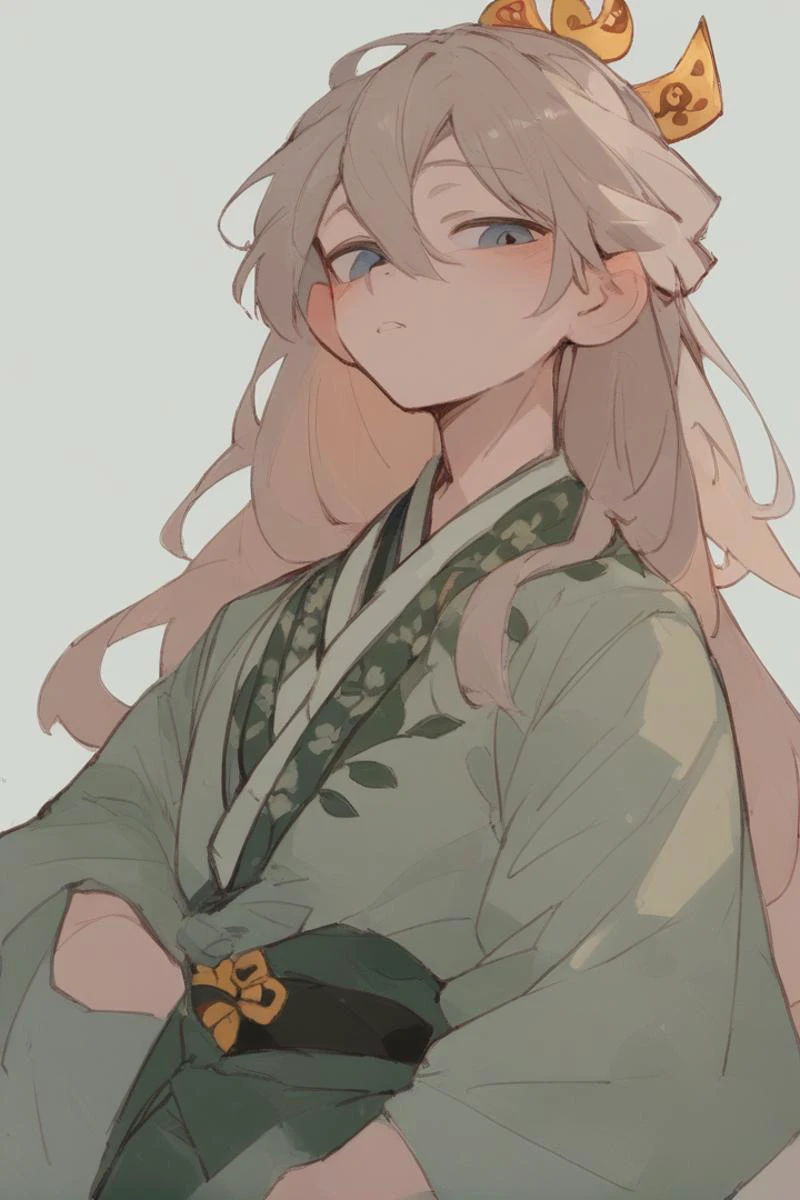 score_9, score_8_up, score_7_up, score_6_up, 1boy, solo, young boy, male focus, looking at viewer, smiles, <lora:ShenTafeiPony:1>, shentafei, green hanfu, long hair, <lora:massakasama_pony_v1:0.8>