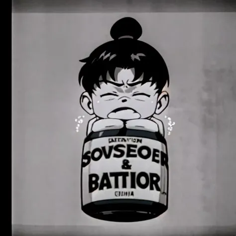 high quality, masterpiece, high res, misato katsuragi drinking a beer, upper body, black and white, monochrome, film grain, wacky, drunk, <lora:evangelion_anime_style_offset:1>