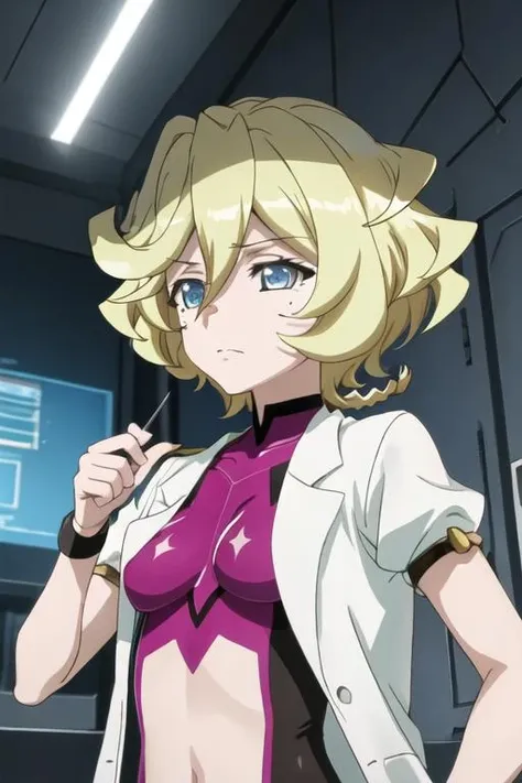 best quality, masterpiece, highres, solo, {carol_malus_dienheim_senkizesshousymphogear:1.15}, blonde_hair, blue_eyes, short_hair, mole, mole_under_eye, hair_between_eyes, upper_body, closed_mouth, shiny_hair, anime_coloring, shiny, 2girls, multiple_girls
