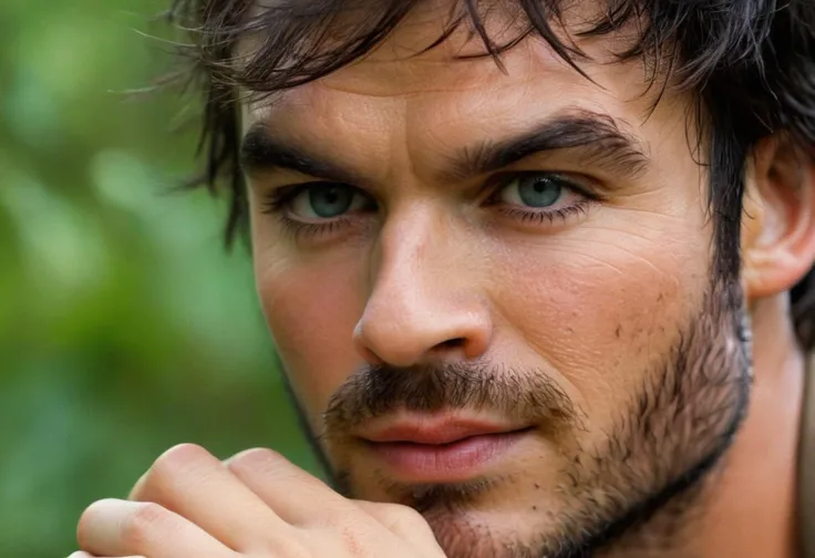 cinematic film still closeup,Ian somerhalder in the Hawaiian jungle,perfect hands,perfect eyes,high quality photography,cinematic composition,film grain,mirrorless camera,4k textures,4k resolution,<lora:ian_somerhalder_v1_sdxl_1800_lora_f32:1>,