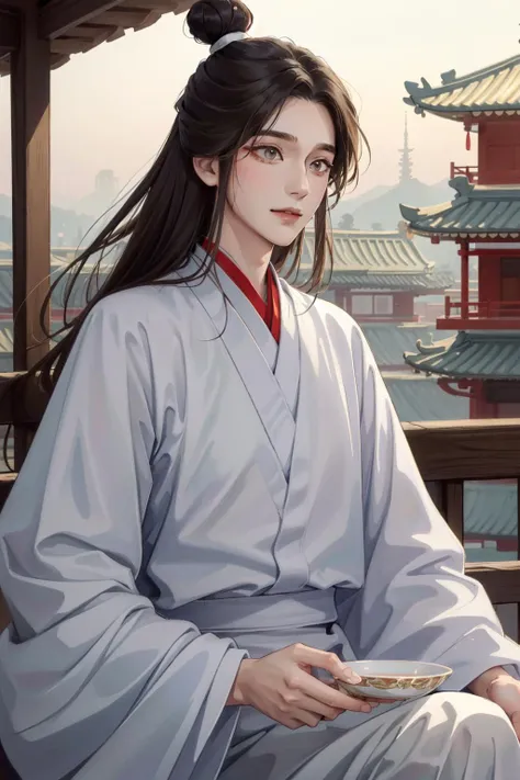 (Masterpiece:1.4), (best quality:1.2), <lora:xie_lian-000012:1>, xie lian, 1boy, male focus, chinese clothes, hair bun, bishounen