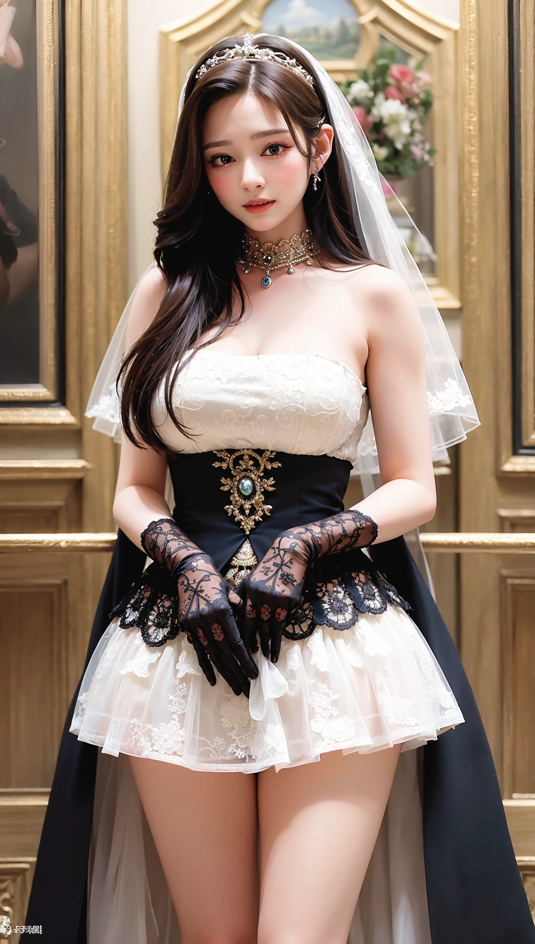 (best quality, masterpiece:1.2), photorealistic,(masterpiece:1.2, best quality), (masterpiece:1.2, best quality), (real picture, intricate details), solo, (milf:1.15), big pelvis, big tits, wedding hall, wedding gloves, bare legs,cum,facial,cum on body,
<lora:kimMinju_kimMinjuV1:0.95> <lora:shojovibe_v11:0.2>,