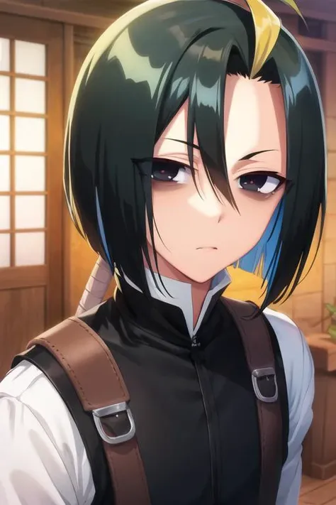 masterpiece, best quality, game cg, 1boy, solo, male focus, looking at viewer, , depth of field, <lora:seigen_amawaka:0.70>, seigen_amawaka, black hair, multicolored hair, black eyes, blonde hair, , , HDR