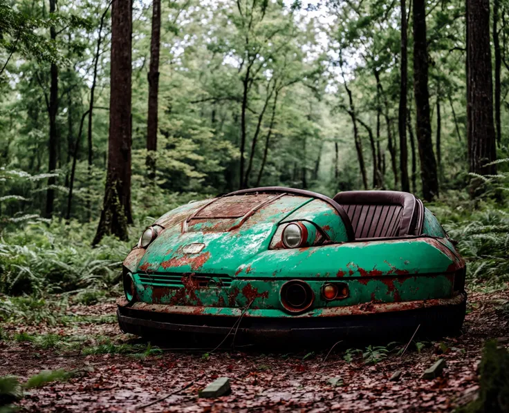 (raw photo:1.2), an abandoned bumper car sitting in the middle of a forest, featured on unsplash, dead bodies, apocalyptic fallout 7 6, \'the end, panoramic anamorphic, ruins of ancient technology, ghost children, unsplash contest winner, by Nazmi Ziya Gran, childhood, <lora:Oltopia_yiu_v20:0.7>