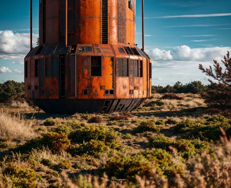 (raw photo:1.2), a large rust (vertical spaceship:1.2) in the middle of a field, highly detailed cgsociety, post apocalyptic wasteland, the last wanderer of earth, beautiful decay, the origine of cybertimes, blurred object in the foreground, (dof:1.3), <lora:Oltopia_yiu_v20:0.6>