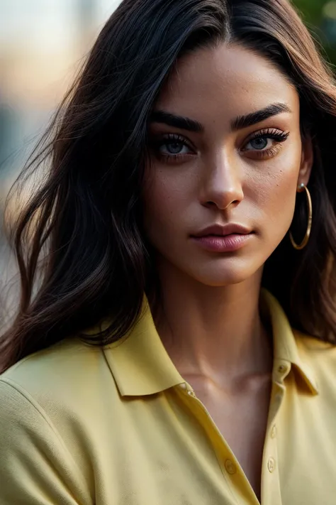 photo of beautiful (lgr4ss1-130:0.99), a woman with perfect hair, wearing Summer Yellow (Polo Shirt, Khaki Pants:1.1), (psychedelic city:1.1), closeup portrait, (happy) modelshoot style, (extremely detailed CG unity 8k wallpaper), professional majestic photography, (Leica M6 Camera), 24mm, exposure blend, hdr, faded, extremely intricate, High (Detail:1.1), Sharp focus, dramatic, soft cinematic light, (looking at viewer), (detailed pupils), 4k textures, elegant, ((((cinematic look)))), soothing tones, insane details, hyperdetailed, low contrast, (epicPhoto)