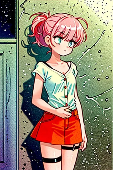 (masterpiece, best quality), 1girl, Carnation High Fade with Quiff, small breasts, Copper V-neck top and Button-front denim skirt, thigh strap, Standing with one hand touching the chin, looking thoughtful
<lora:LCM_LoRA_Weights_SD15:1>