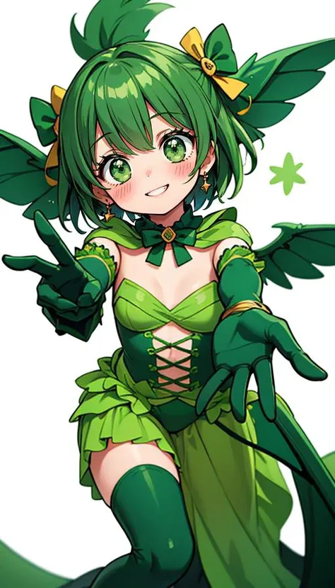 A cartoon image of a woman in green dress and green gloves - SeaArt AI
