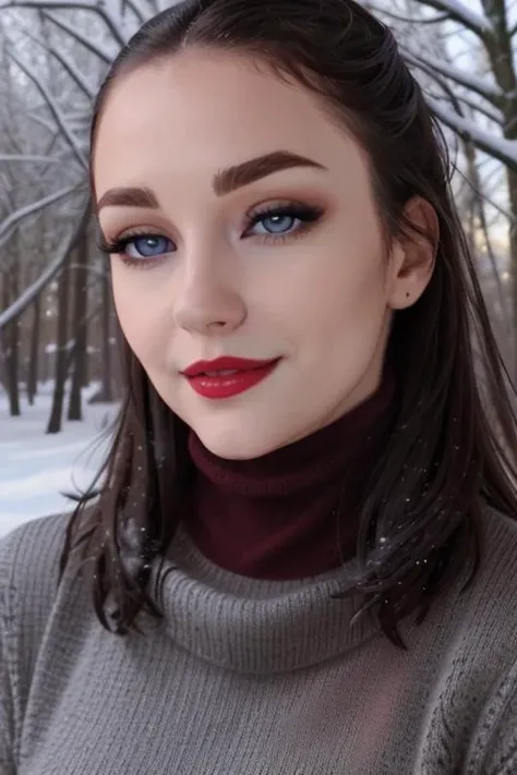<lora:lizalicious-06:0.6>,lizalicious, photo of a woman, ((dark brown hair)), ((turtleneck sweater, jacket, outdoors, snow)),smiling, (red lipstick, blush), ((best quality, masterpiece, extreme details, high resolution):1.2),((detailed eyes, beautiful eyes, detailed face, beautiful face):1.2)