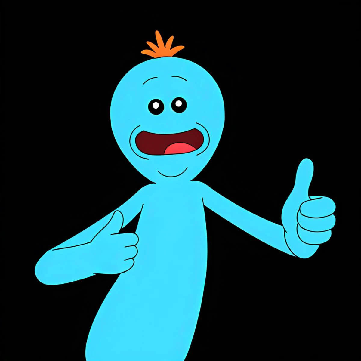 cartoon, western animation, ultimate masterpiece, blue meeseeks alien, (blue fingers, giving thumbs up, thumb-up pose, upper body:1.2)
<lora:Meeseeks_AnimagineXL_V30_v1-000007:.8> <lora:thumb-up2:.6>