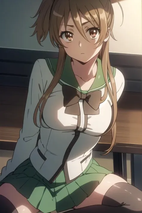 Anime girl sitting on a bench with a hat on her head - SeaArt AI