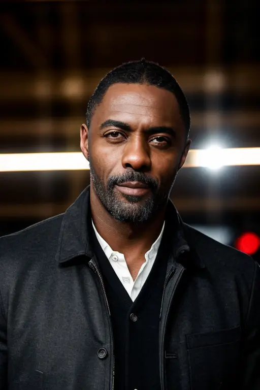 masterpiece, DSLR photo, analog style, nikon d5, real photo, a (medium shot:1.3) photo of idris elba walking on a fashion show ramp, dramatic lighting (85mm), (detailed facial features), (detailed shiny eyes), dynamic angle, jeremy mann, Ilya Kuvshinov style  <lora:idris_elba:0.8>