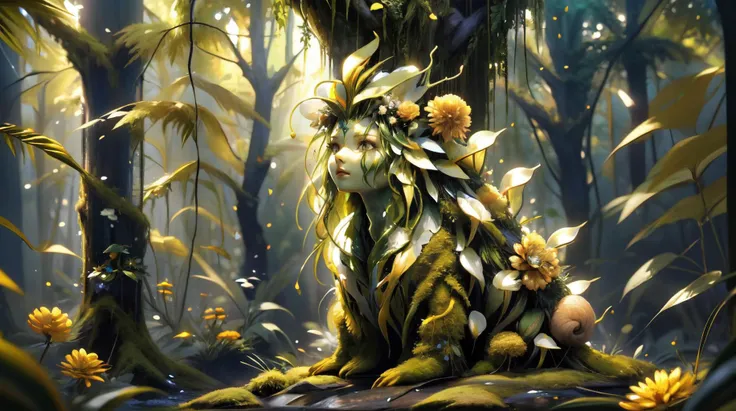 (masterpiece, best quality, fullscreen), [(full body:1.2)::0.3] portrait (photo of a giant vegetal [magical being:herb creature:0.4] Rhizome-forming in a lush forest:1.5), <lora:EYES Fire:0.6> green fire, (Stiff Gleaming skin:1.5), (several Cadmium Yellow Clustered flowers on the head:1.3), (Centaure body shape:1.2), (Snail head:1.2), (two Digitigrade Appendages:1.1), <lora:EFFECT mossbeast:0.15> mossbeast, <lora:EFFECT ral-ovrgrwth-sd15:0.5> ovrgrwth, <lora:MONSTER CuteCreatures:0.6> Cu73Cre4ture, (Clear Sky lighting:1.3), , , <lora:QUALITY Better_Nature_v1:0.2>, , (look at the viewer:1.3), ,<lora:LIGHT nLoRA:0.3> dark theme, <lora:QUALITY add_detail:0.1>, <lora:QUALITY PotatEnhancer_V1_6:0.1>, <lora:QUALITY kkw-better-v1.0a:0.2>, (Full body Shot, Shallow Focus Shot, Low Angle Shot:[1.2:0.5:0.1]), heavily detailed, gloomy, , (sharp focus), <lora:EFFECT Magic card fakemtg_label:1> fakemtg, (no humans), ricate, elegant, highly detailed, trending on artstation, 2 by Alison Borelli