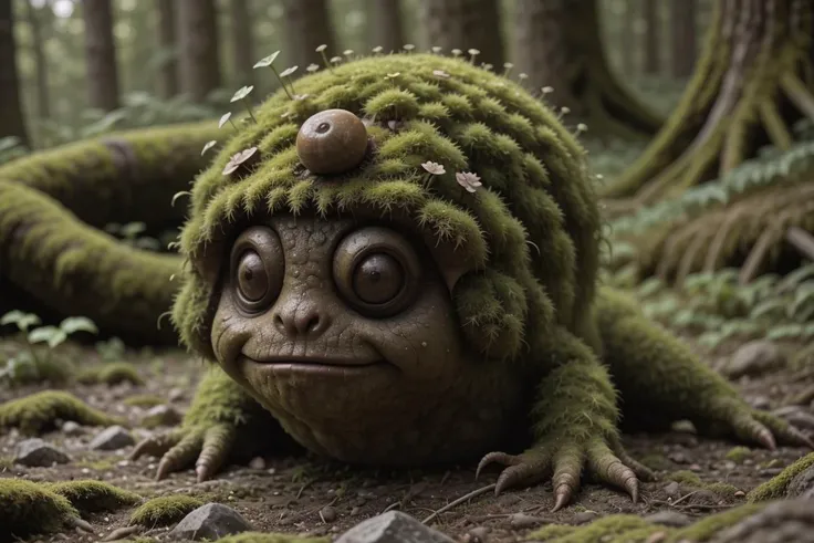 cinematic film still <lora:mossbeast:0.65> ,  (mossbeast  snail monster:1.2) with bulged eyes, BREAK decrepit mossbeast,car vintage  (orange theme) . shallow depth of field, vignette, highly detailed, high budget Hollywood movie,  key visual, vibrant, studio anime, highly detailed