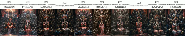 (masterpiece:1.2), best quality, PIXIV, black hair, hair ornament, japanese clothes, hair flower, flower, kimono, mask, 1girl, sitting, long hair, own hands together, looking at viewer, 6+boys, praying, multiple boys, floral print, wide sleeves, <lora:thousand_faces_20230729115837-000018:1>, <lora:zhongfenghuaxiyou:0.5>, <lora:add_detail:1>