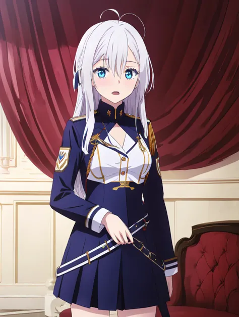 masterpiece, best quality,
 <lora:andtheherowasneverseenagain.sd15.v3:0.95> heroneverseenagain
1girl, solo
 <lora:lena5e4_768:0.6> VLADILENA MILIZE, white hair, blue eyes, military uniform,