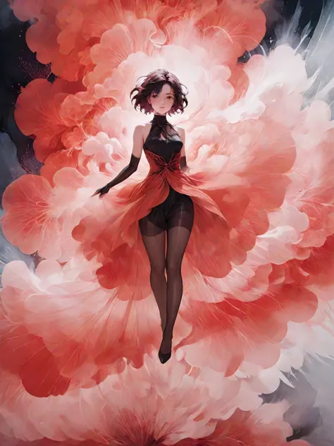 anime artwork (full body shot:1.5), a woman floating in the air, covered with black oil and red paint,surrounded by smoke, liquid, intricate, elegant, highly detailed, centered, digital painting, artstation, concept art, smooth, sharp focus, illustration, by ( ( tom whalen ) ), wlop, mars ravelo, octane <lora:artdress2023:0.7>, anime style, key visual, vibrant, studio anime, highly detailed, <lora:LCM_LoRA_Weights:0.7>